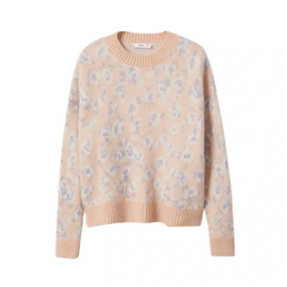 Mango Knit Cropped Floral Sweater Small